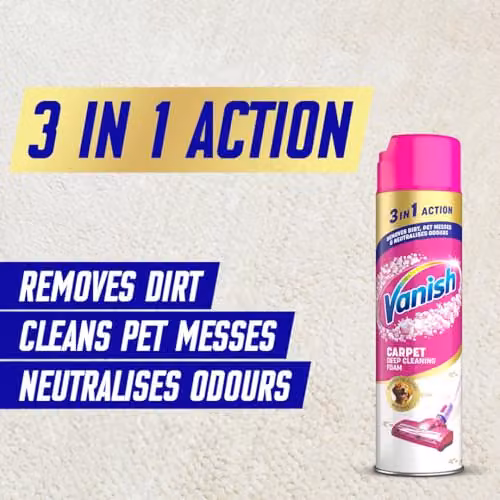 Vanish Carpet Deep Cleaning Foam, White and Multicolour, 600ml – 2