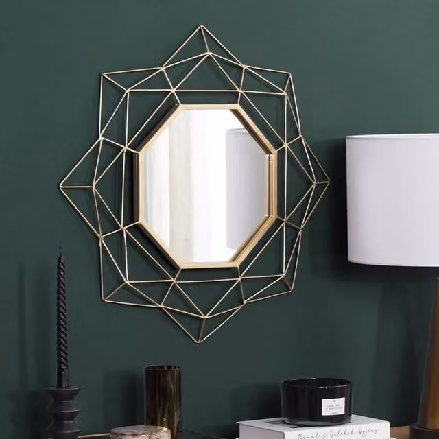 Wyld and Coco Gold Octagonal Art Deco Wall Mirror, Diameter: 60 cm