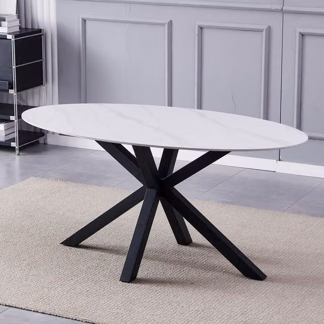 Artemis Home Firmo Modern Oval Ceramic Dining Table in White and Black, W: 160 cm, D: 90 cm, H: 75 cm