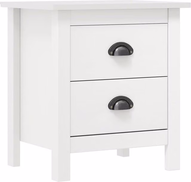 Berkfield Home Hill Bedside Cabinet in White Solid Pine Wood W/D/H: 46 x 35 x 49.5 cm
