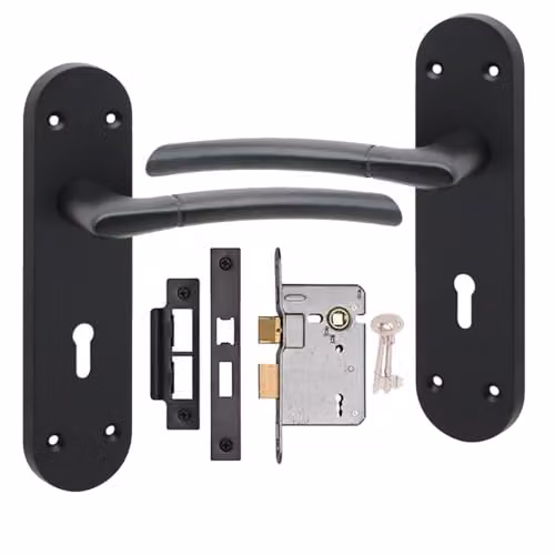Golden Grace Indiana Long Backplate Lock Handle Set in Matt Black – 1