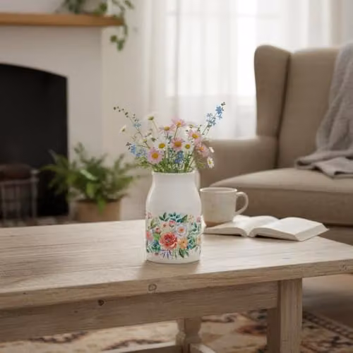 Purely Home Floral Porcelain Tabletop Vase, Multicolour and White – 2