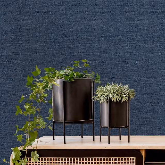 Grandeco Telma Slubbed Fabric Hessian Textured Luxury Wallpaper in Navy Blue