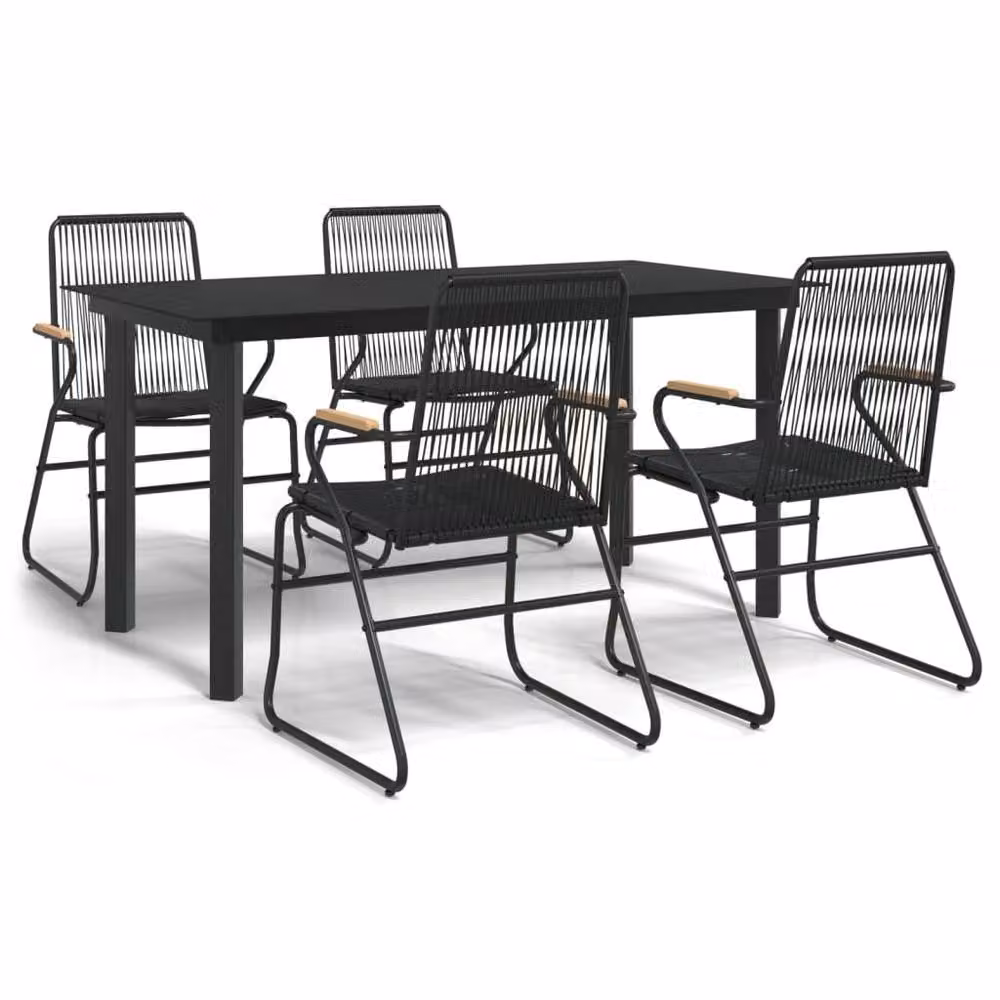 Berkfield Home 5 Piece Black Rattan Garden Dining Set with Rectangular Table and Chairs
