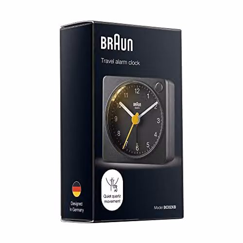 Braun Classic Travel Analogue Alarm Clock with Snooze and Light in Black – 6