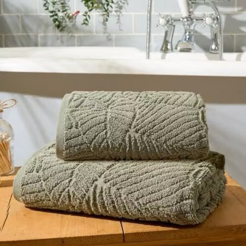 OHS Green Floral Jacquard Cotton Bath Hand Towel with Hanging Loop – 1