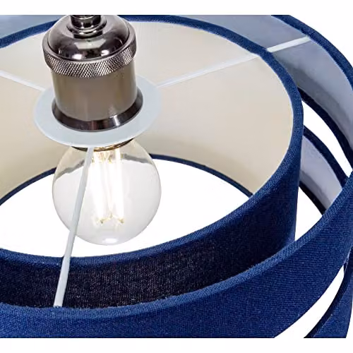 Happy Homewares Midnight Blue Linen Fabric Triple Tier Ceiling Pendant Lamp Shade, Diameter: 35 cm – 2