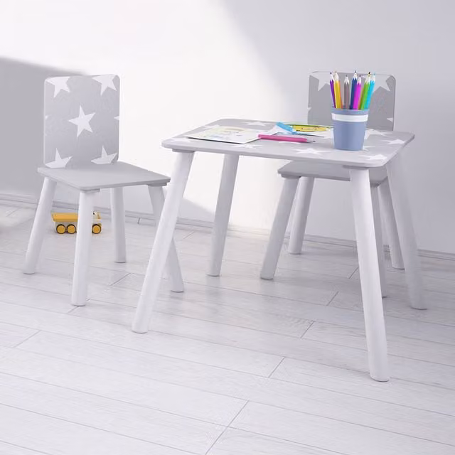 Kidsaw Star Table and Chairs Set in Grey and White Wooden Childrens Furniture