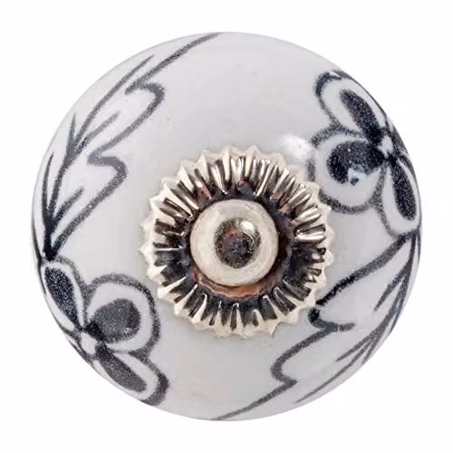 Nicola Spring Ceramic Cupboard Drawer Knob in Black and White Floral Design