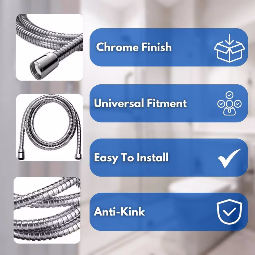 Marco Paul Silver Stainless Steel Anti-Twist Universal Replacement Shower Hose, 1.5m – 4
