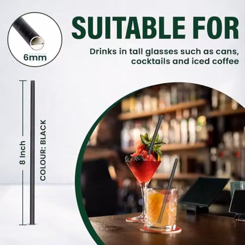ECONX Black Paper Straws, 20.32 cm, Pack of 250 – 7