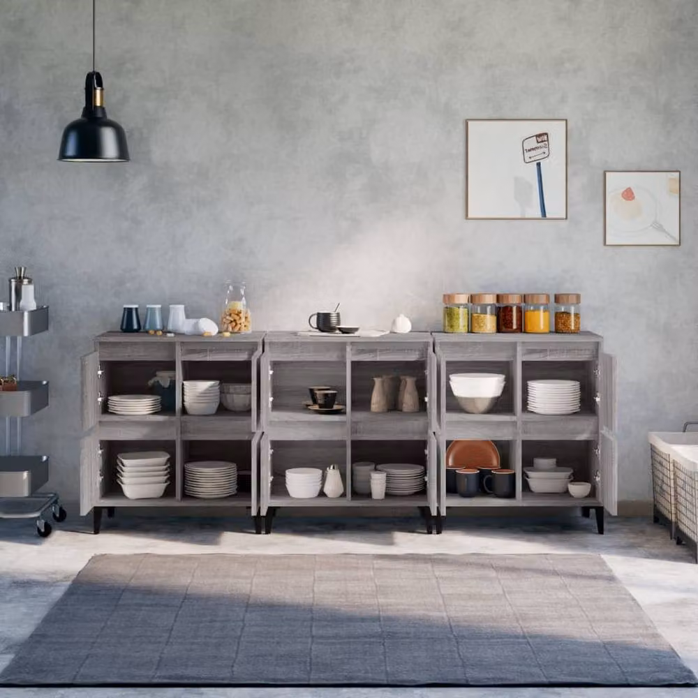 Berkfield Home Set of 3 Grey Sonoma Sideboards, W/D/H: 60 x 35 x 70 cm – 2