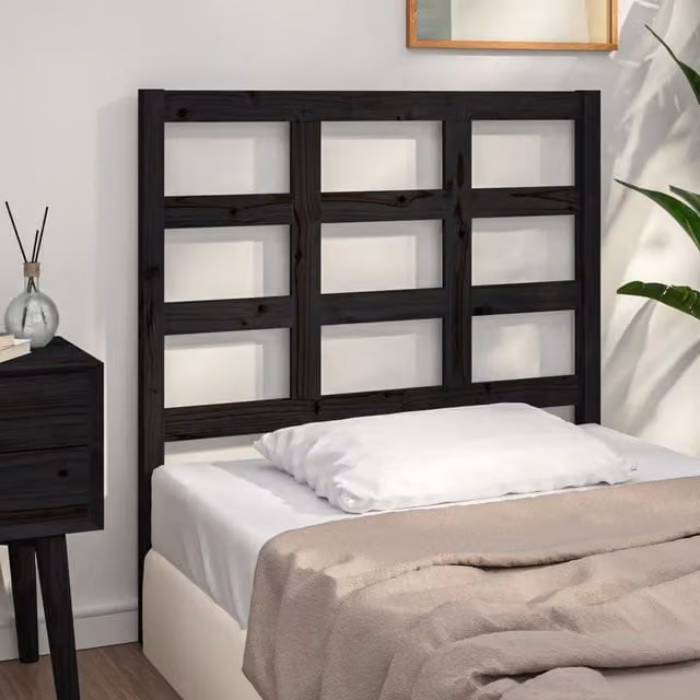Berkfield Home Rustic Solid Pine Bed Headboard, Black, W: 95.5 cm, D: 4 cm, H: 100 cm