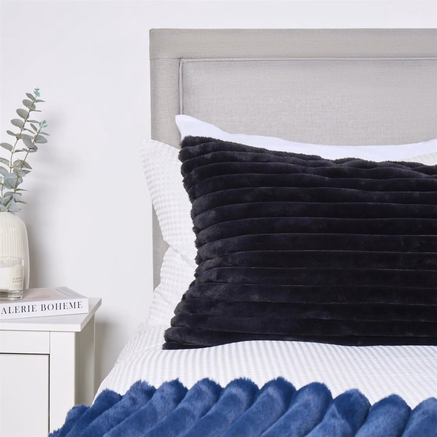 OHS Ribbed Faux Fur Bolster Pillow in Black for Maternity Support and Side Sleeping – 7