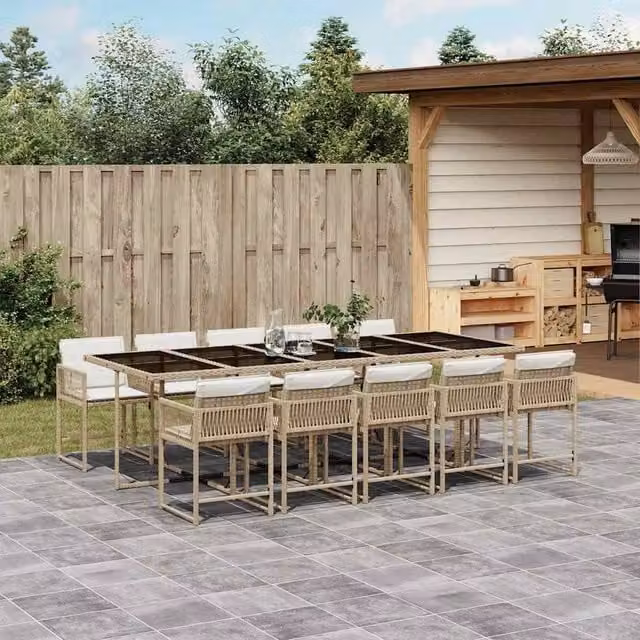 Berkfield Home Garden Dining Set in Beige, White and Black Polyrattan with Glass Top – 1