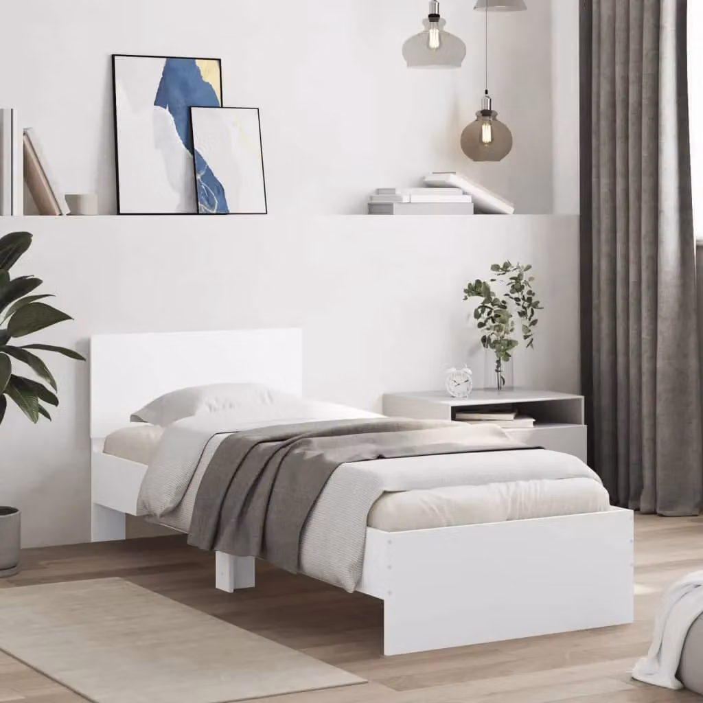 Berkfield Home White Bed Frame with Headboard, W/D/H: 90 x 200 cm – 2