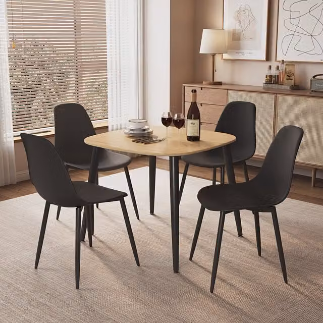 Aspen Light Oak Square Dining Table and 4 Curve Chairs Set in Black