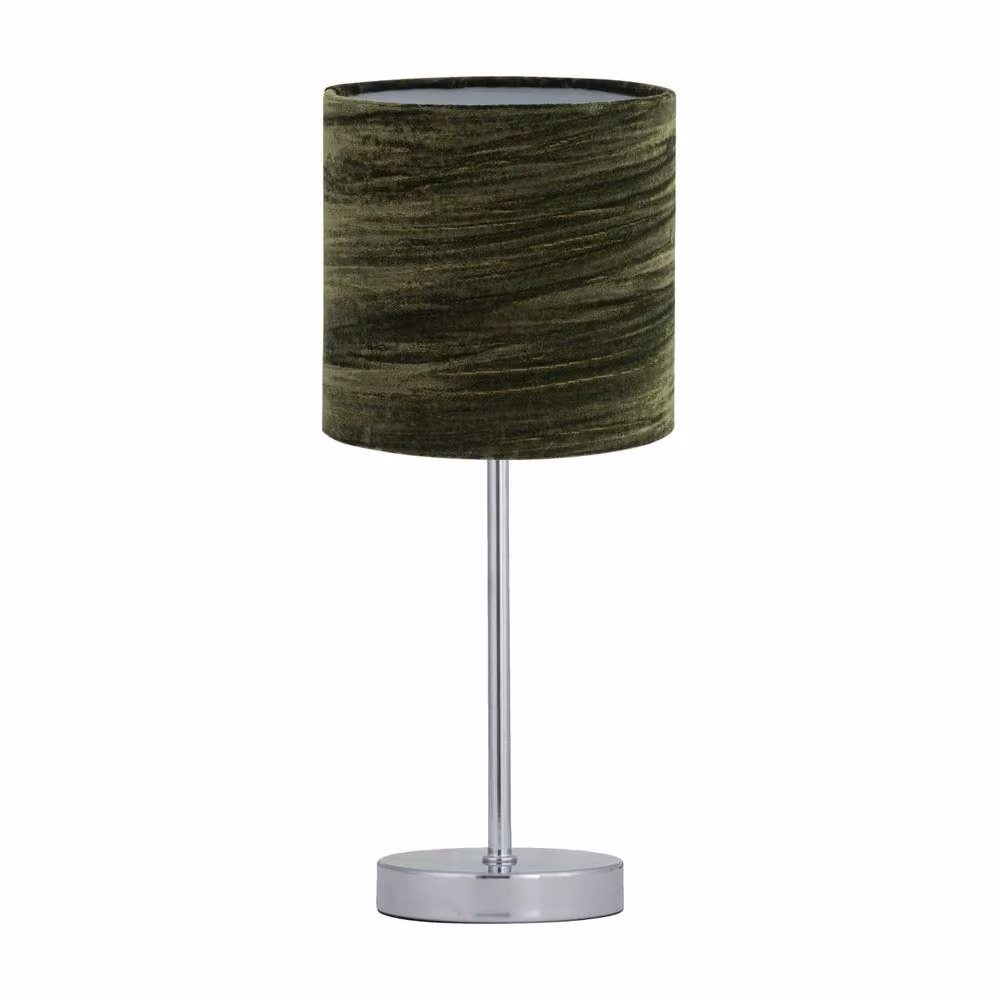 First Choice Lighting Set of 2 Chrome Stick Table Lamps with Green Fabric Shades – 2