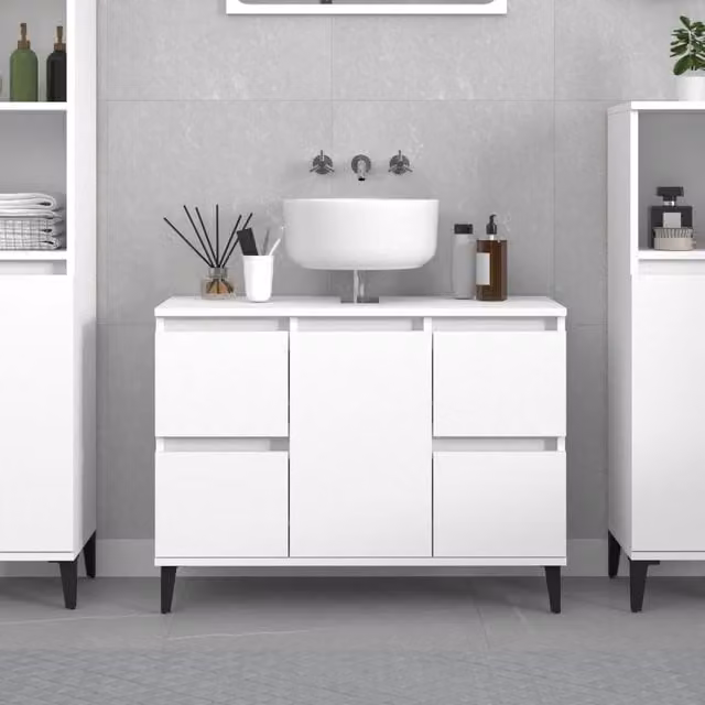 Berkfield Home Sink Cabinet in White, W/D/H: 80 x 33 x 60 cm – 1