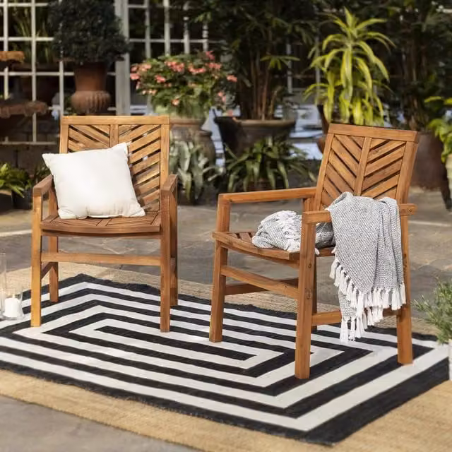 FurnitureboxUK Aruba Set of 2 Modern Acacia Wood Outdoor Garden Patio Chairs in Brown