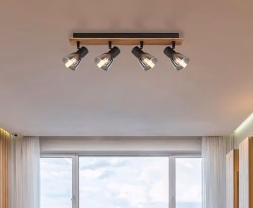 Globo Lighting Claude Ceiling Spotlight Bar in Brown and Black with Transparent Glass Shades, 4x E14, W: 50 cm – 2