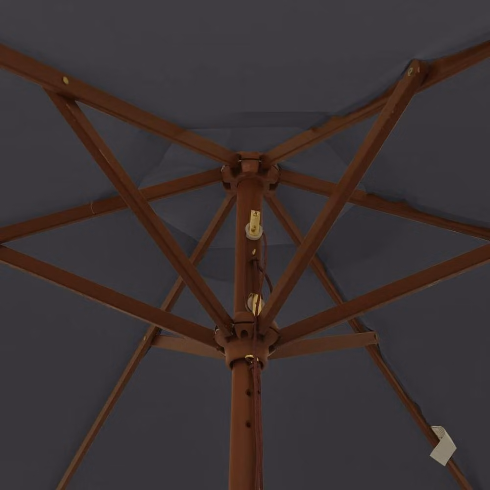 Berkfield Home Garden Parasol with Wooden Pole and Black Polyester Canopy, W: 231 cm, H: 196 cm – 3