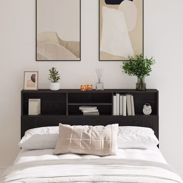 Berkfield Home Modern Headboard Cabinet in Black Oak, W/D/H: 160 x 19.3 x 103.5 cm