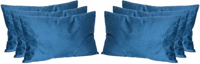 Nicola Spring Pack of 6 Blue Rectangular Velvet Cushions, W: 60 cm, D: 40 cm