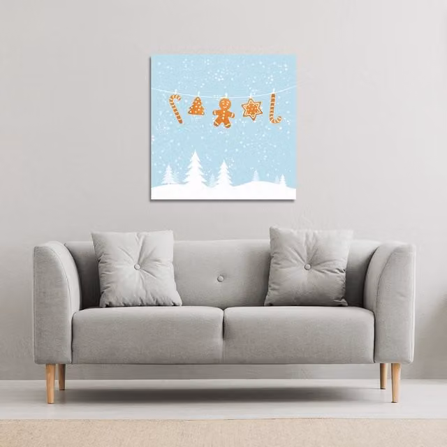 Benjamin Tate Design LTD Hanging Ginger Breads Gallery Christmas Canvas in Blue, W: 77 cm