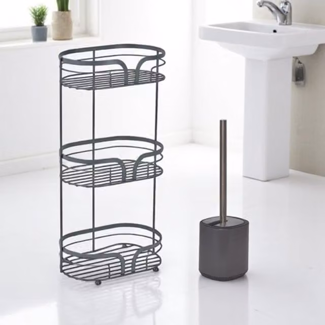 Showerdrape Dante Grey Bathroom Accessory Set with Floor Caddy and Toilet Brush and Holder