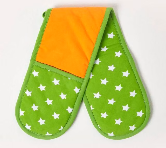 Homescapes Cotton Oven Glove in Orange and Green