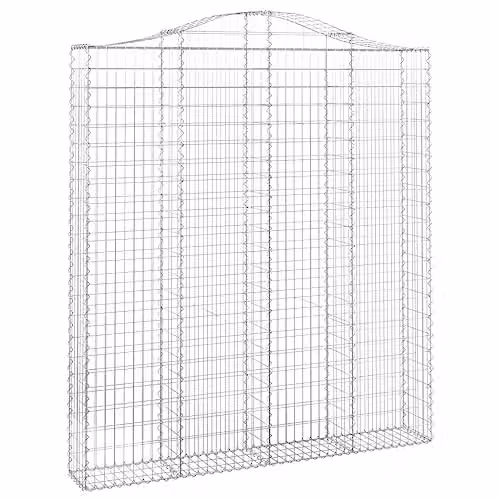 vidaXL Arched Gabion Basket in Silver Galvanised Steel, W/D/H: 200 x 30 x 220/240 cm