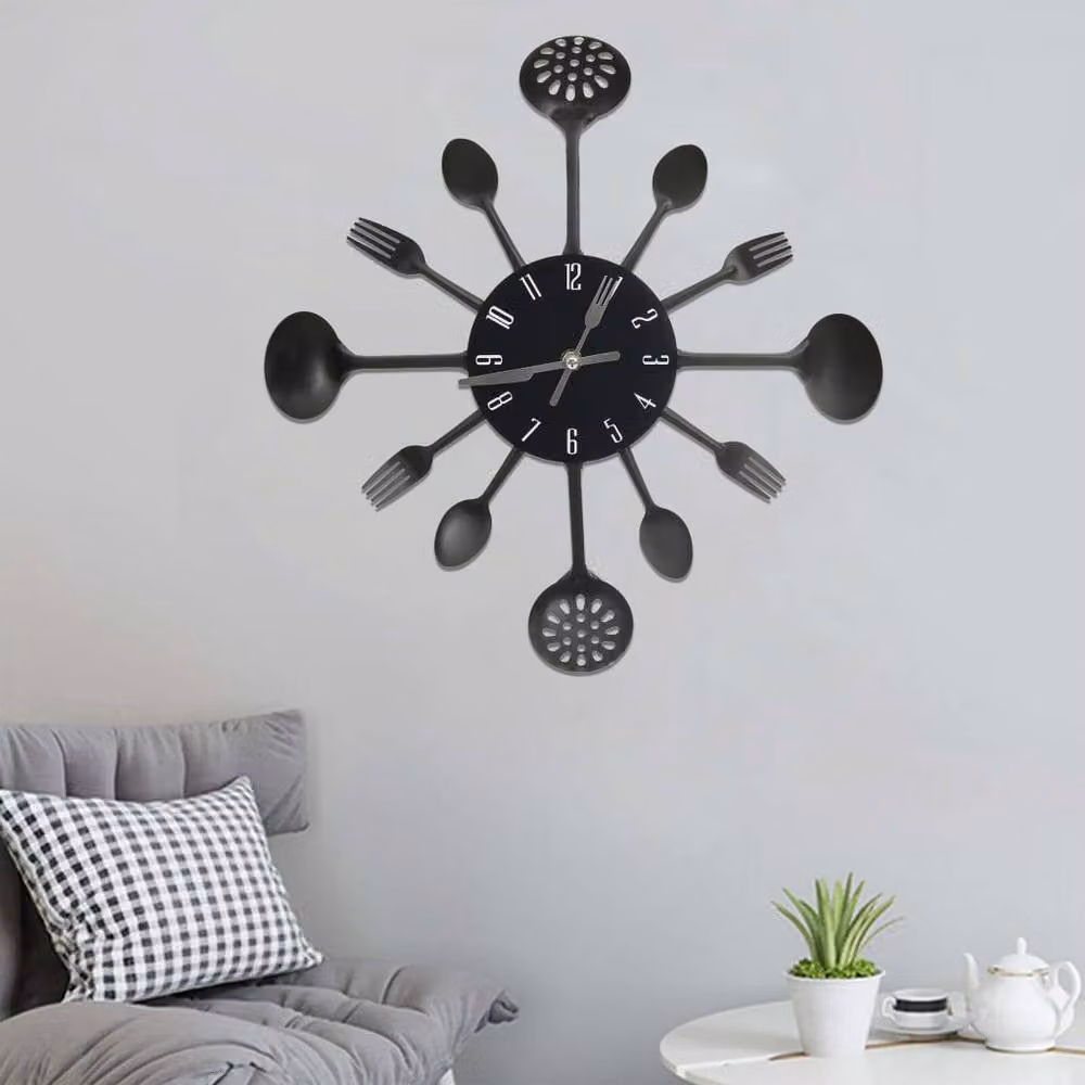 Berkfield Home Round Analog Quartz Wall Clock in Black Metal, Diameter: 40 cm – 2