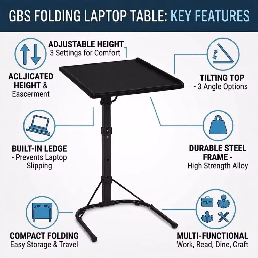 FORGEVIO Black Adjustable Laptop Table and Freestanding Writing Desk – 5