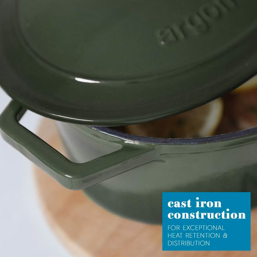 Argon Tableware 2x Shallow Cast Iron Casserole Dishes with Self-Basting Lid, 2.3L, Green – 3