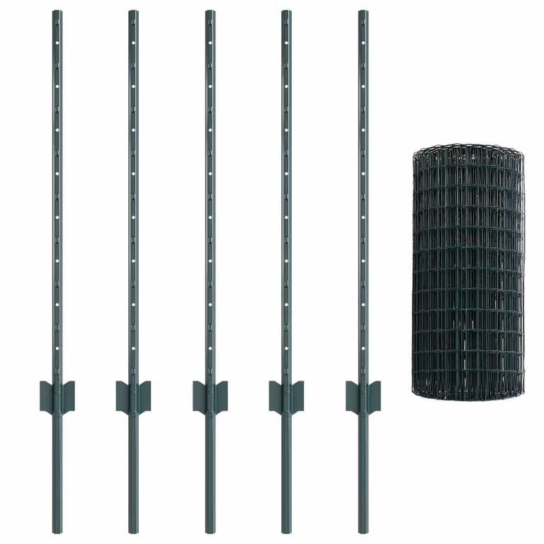 Berkfield Home Garden Fence Set of 2, Green Steel, W: 10 m, H: 0.8 m