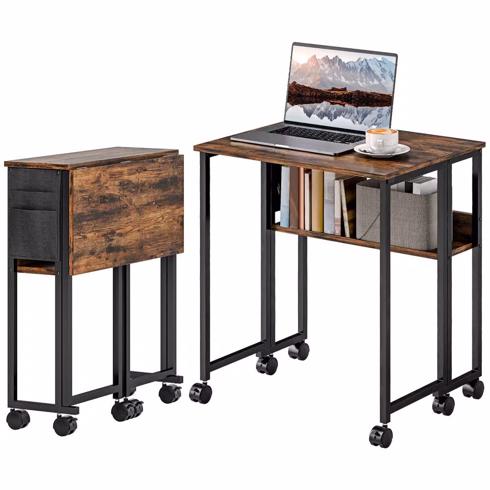 Rolipo Brown Drop Leaf Writing Desk with Castors – 2
