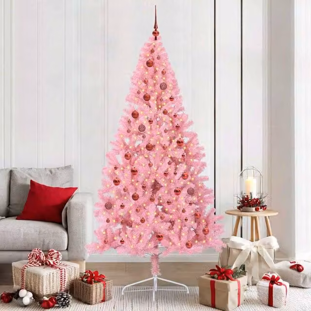 Berkfield Home Artificial Pre-lit Pink Christmas Tree with 300 LEDs, Height: 210 cm – 1