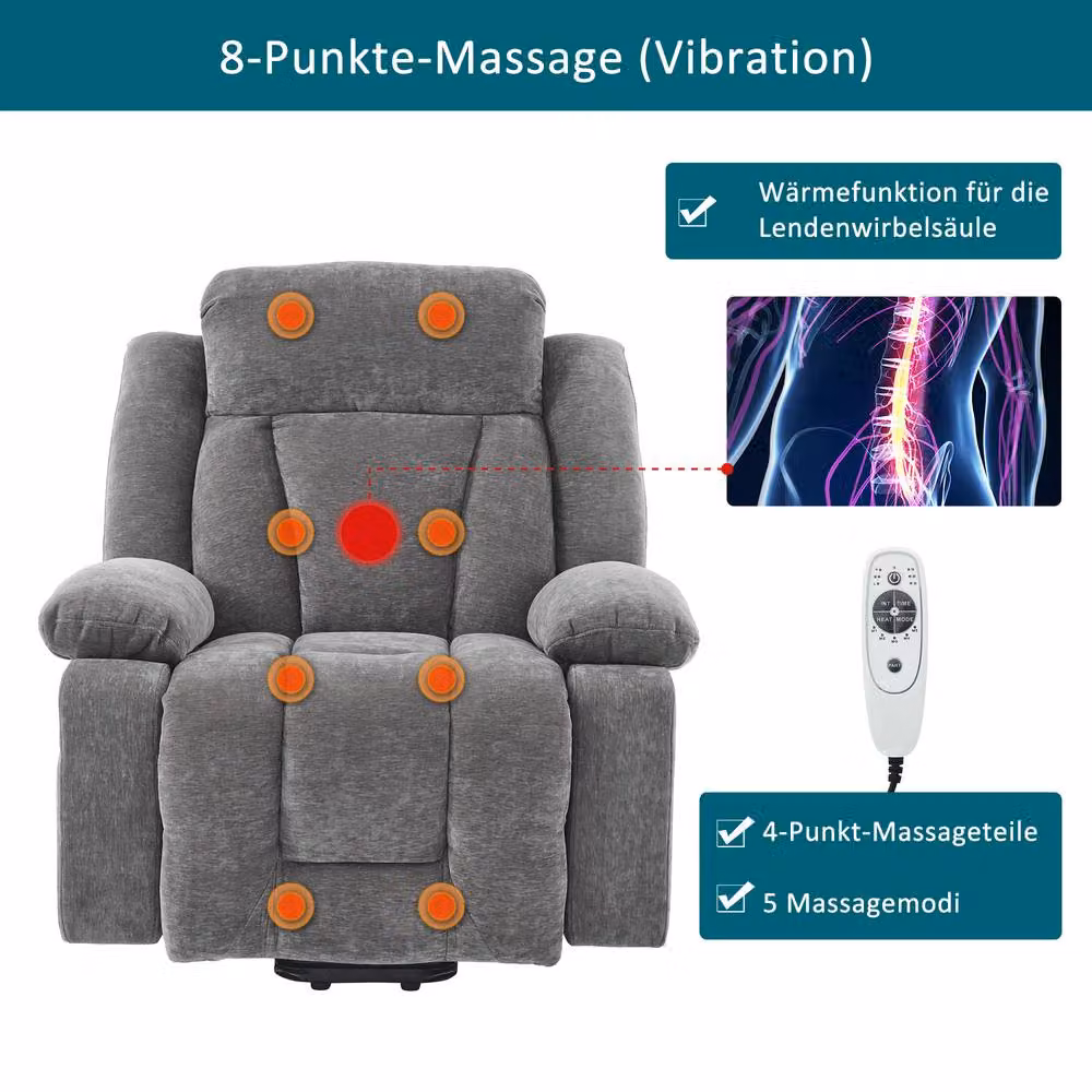 Matteo Electric Power Lift Recliner Chair with Massage, Heat and USB in Grey Fabric – 5