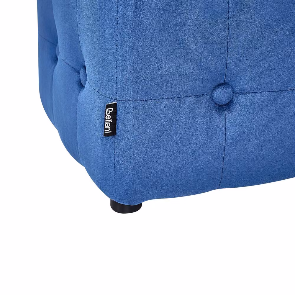Wyld and Coco Blue Velvet Button Tufted Cube Pouffe Footstool – 5