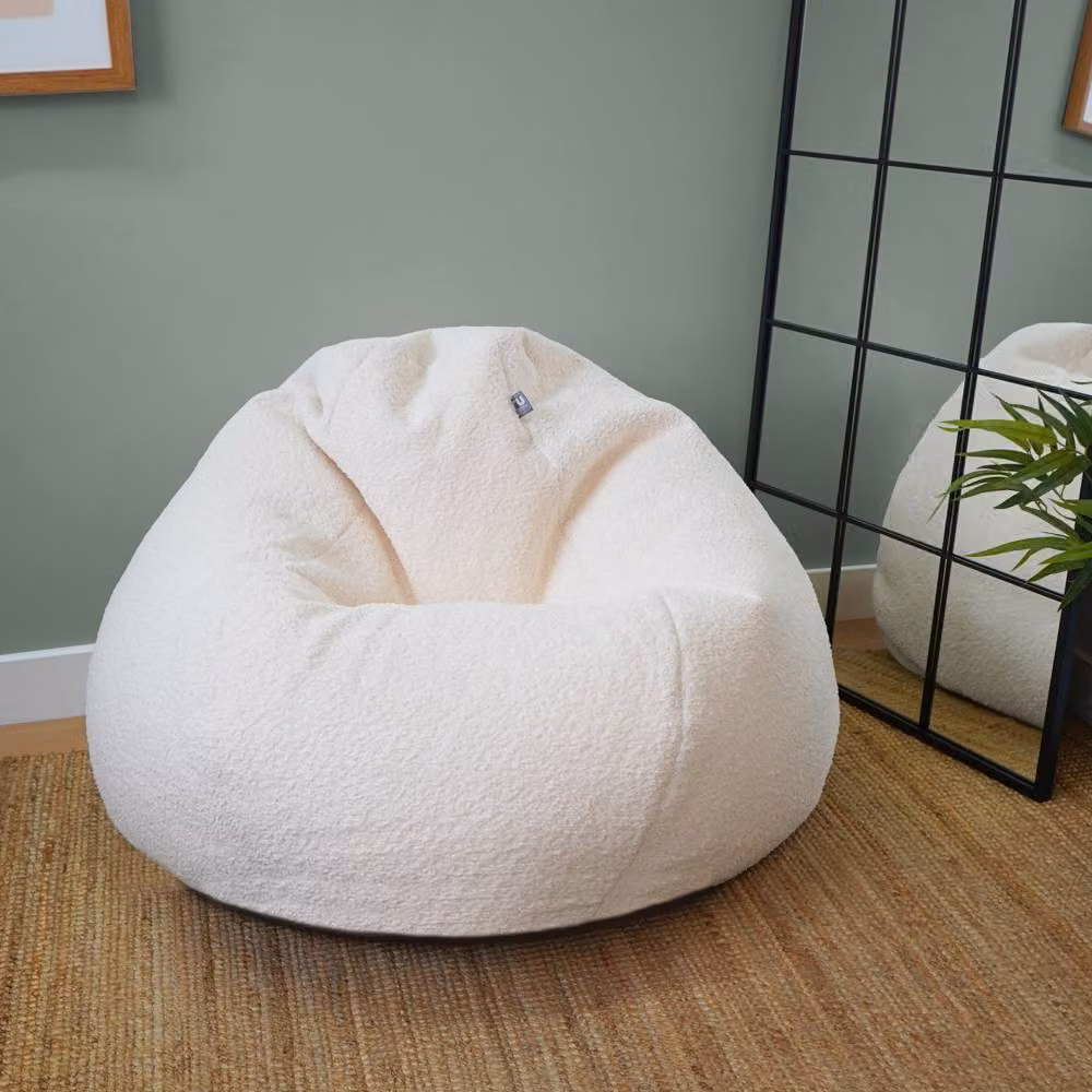 rucomfy Slouchbag Bean Bag in Beige Bouclé Fabric for Adults – 2
