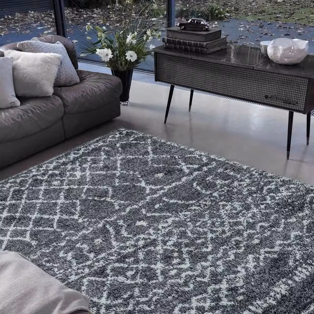 The Rug Shop UK Grey Modern Geometric Machine Woven Area Rug, W: 200 cm, D: 290 cm