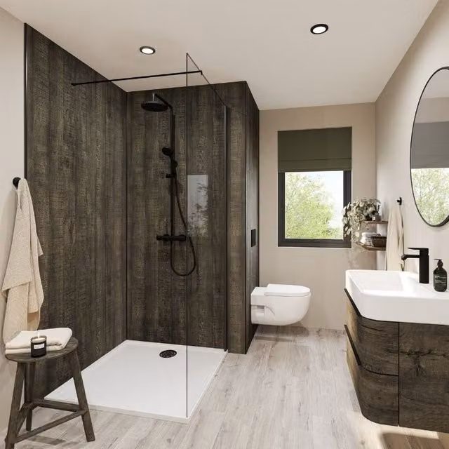 Wetwall Charred Elm Wood Look Laminate Wall Panel, Brown, W: 121.0 cm, H: 242.0 cm, D: 1.1 cm