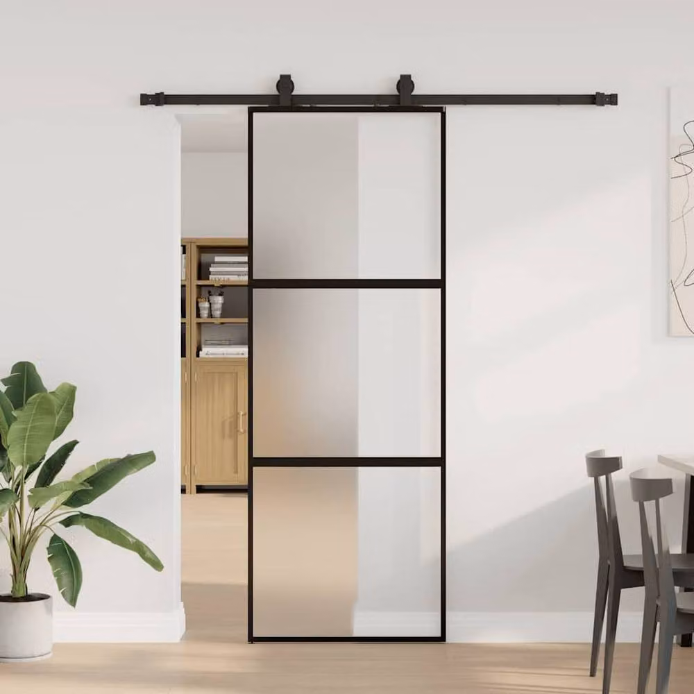 Berkfield Home Modern Black Sliding Glass Door with Hardware Set, W: 76 cm, H: 205 cm – 2