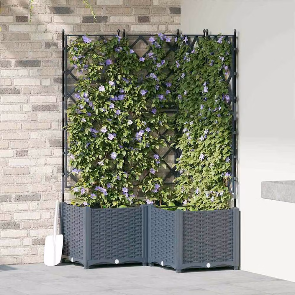 Berkfield Home Garden Planter with Trellis, 3 Piece Set, Grey, W/D/H: 80 x 80 x 143 cm – 2