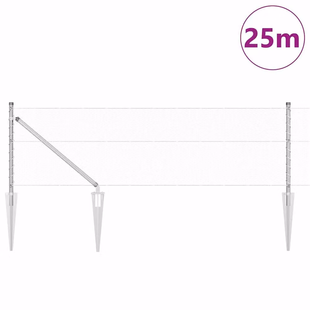 Berkfield Home Hexagon Fence in Silver Galvanised Steel, W: 0.6 m, L: 25 m – 2