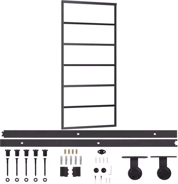Berkfield Home Sliding Glass and Aluminium Door with Hardware Set, Black, W: 90 cm, H: 205 cm – 1