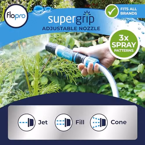 Flopro+ Multi-Pattern Adjustable Garden Hose Nozzle, 1/2 Inch, Grey and Blue – 3