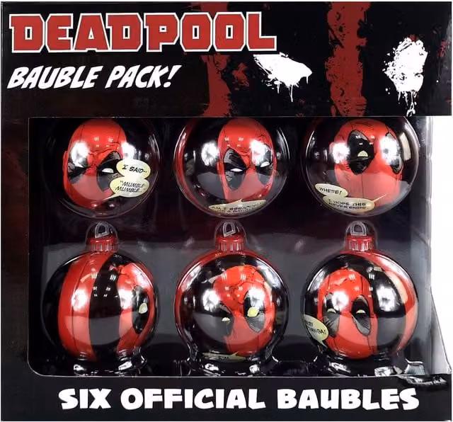 Deadpool 6-Piece Multicolour Metal Christmas Bauble Set in Red and Multicolour Decorated Tin – 1