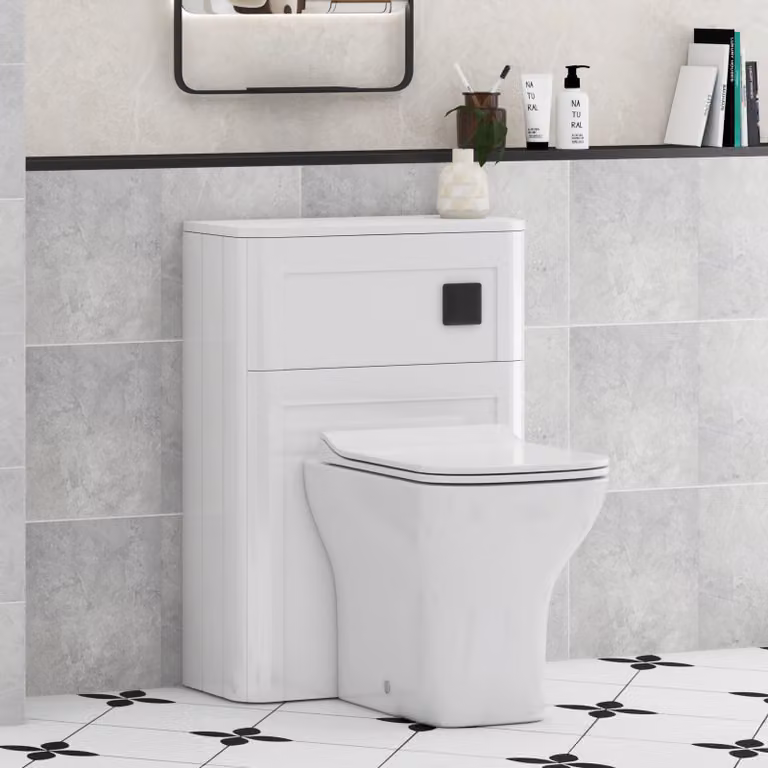 Royal Bathrooms Henley Gloss White BTW WC Unit with Qubix Ceramic Toilet Pan, Slim Seat and Cistern, Width: 55 cm